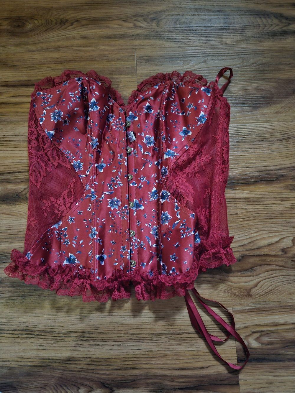 Adore Me Red Floral Lace Bustier Corset Top